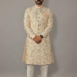 Lucknowi Chikankari Embroidered Pastel Sherwani Achkan with Floral Details | Jaipurio